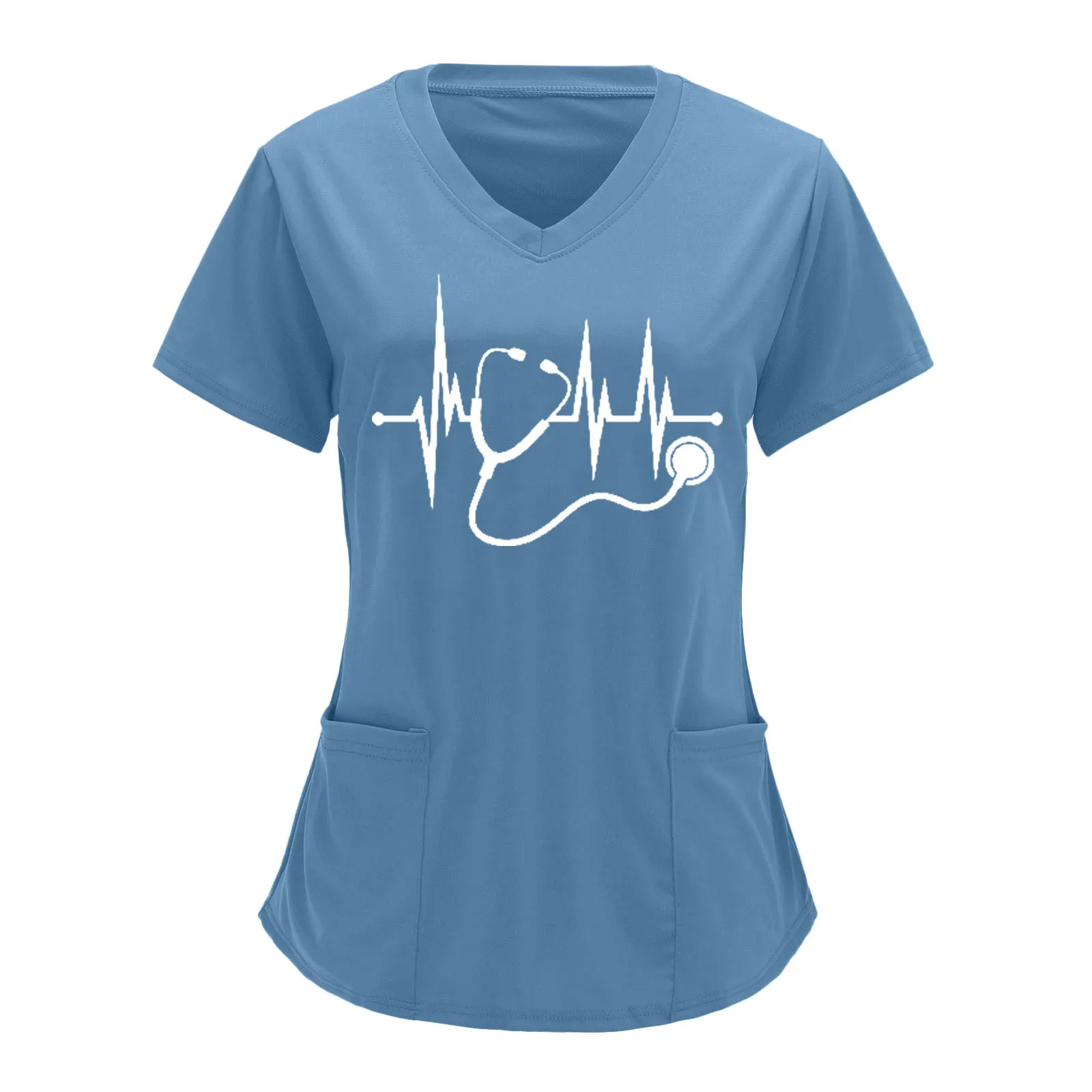 

Women V Neck Solid Color Overalls Partial Positioning Printing Solid Color Short Sleeve Long Sleeve plus Tees Cotton Dark Shirt