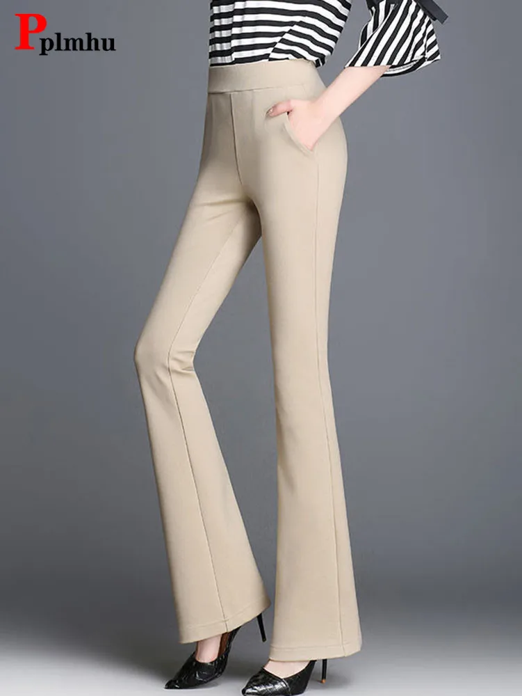 Elegant Slim Stretch Women’S Flare Pants New Fall High Wasit Office Legging Pantalones Basic Trendy Korean Ankle-length Trousers