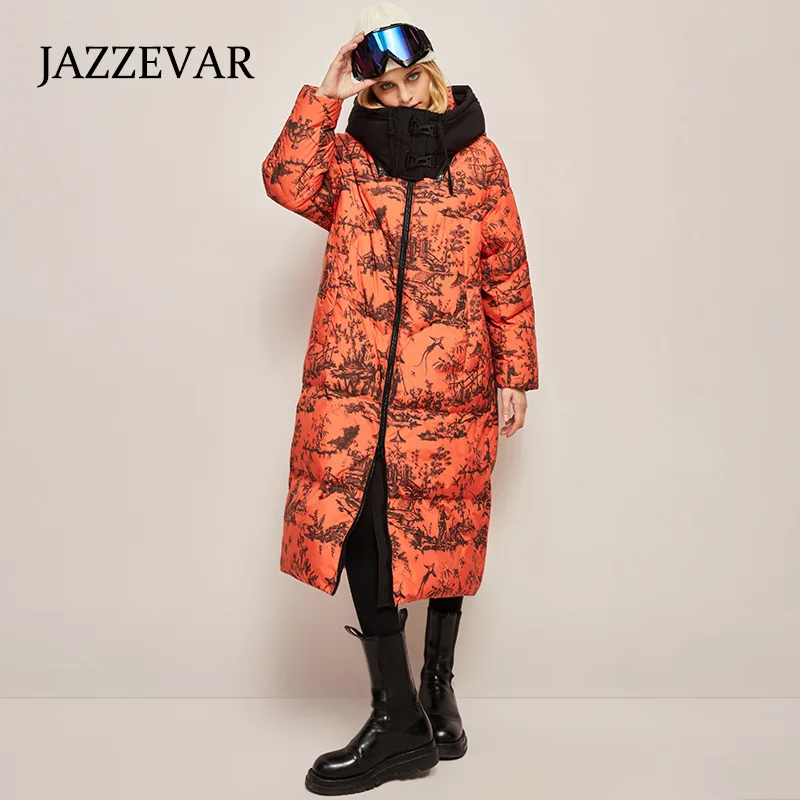 JAZZEVAR 2022 Autumn and Winter New Women's Down Jacket Couples with The Same Ink and Wash Korean Version Thick Hat Fashion Coat