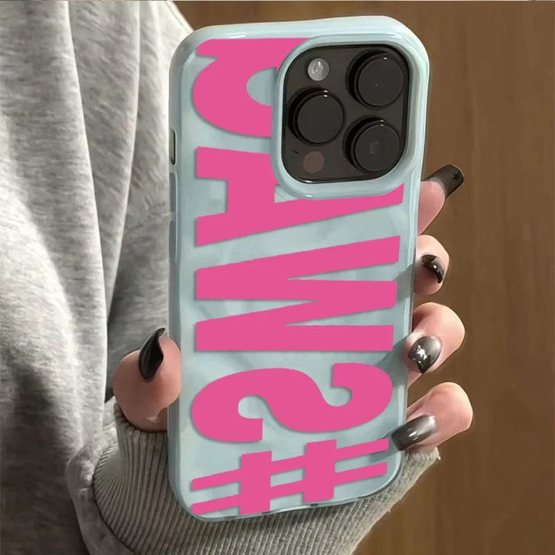 Фото Чехол для телефона SWAG с розовыми буквами для iPhone 17 16 Pro Max 15 14 Plus 13 12 11 Pro Max Air 16E, мягкий защитный чехол с текстурой Candy Wave №5