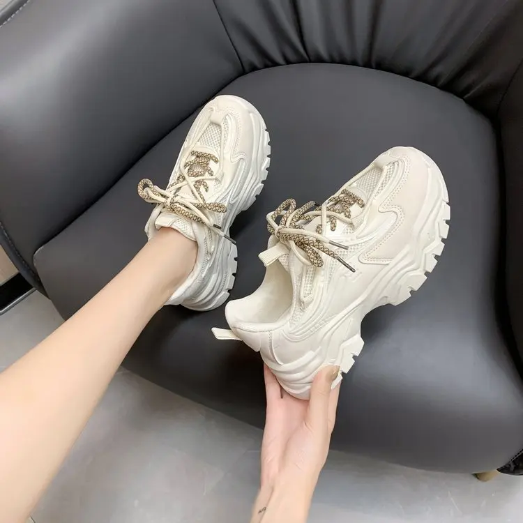 

Women's Vulcanized Shoes Summer Sneakers for Women Platform Shoes Zapatos De Tenis Fashion Beige Sports Shoes Mesh Shoes