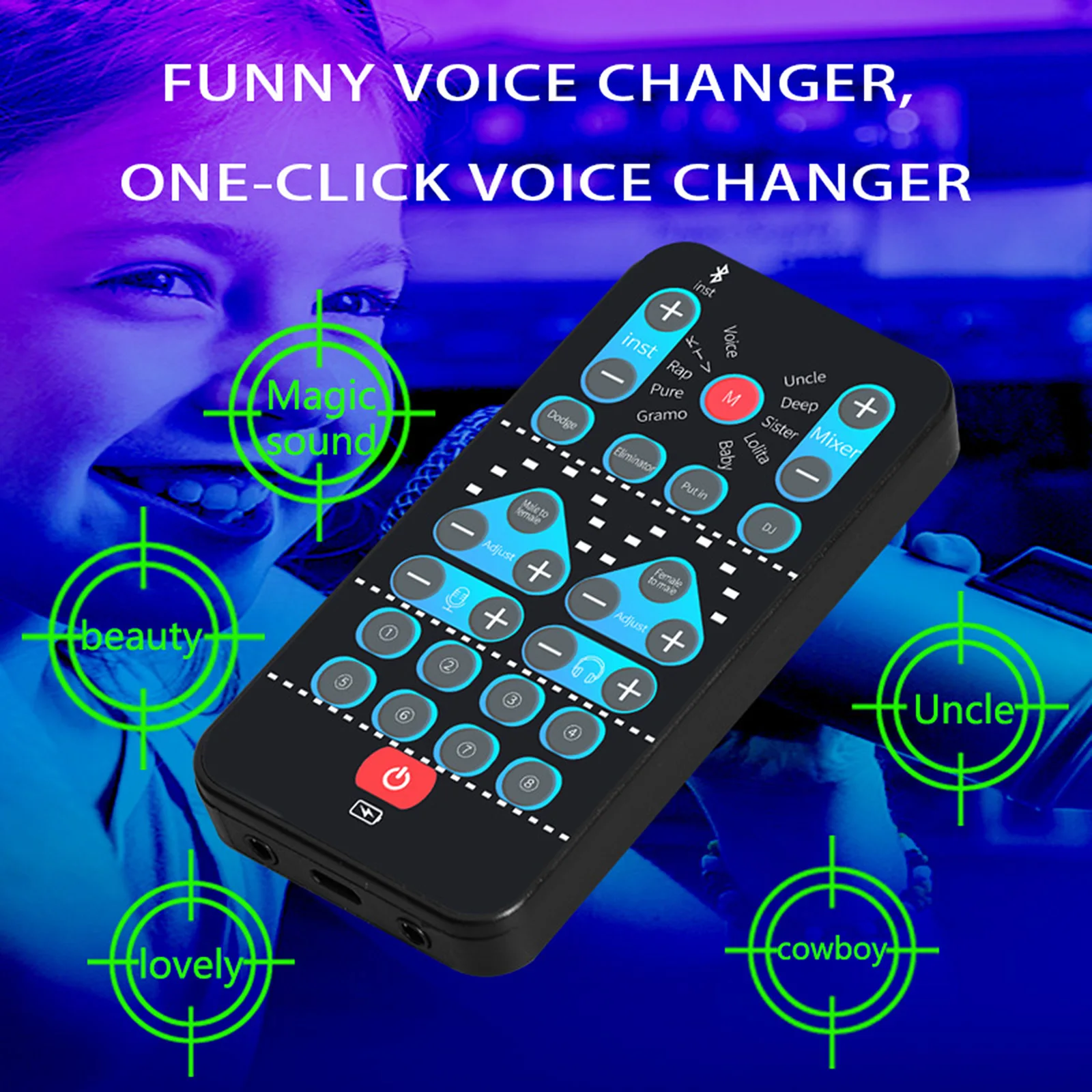 Voice Changer Mini Portable 10 Voice Changing Modulator with Adjustable Voice Functions Phone Computer Sound Card Mic Tool