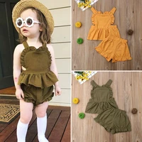 childrens clothing summer childrens cotton and linen flying sleeve top baby two piece suit strap childrens clothing