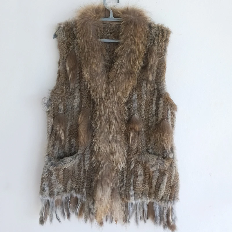 HSPL Women Real Fur Vest For 2018 Spring New Fashion Long Fur Vests With Pocket Real Fur Gilet Tassel Colete Feminino De Inverno