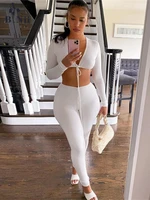 binii summer bodycon two 2 pieces set women outfits 2022 long sleeve bandage crop top black white pants skinny matching sets