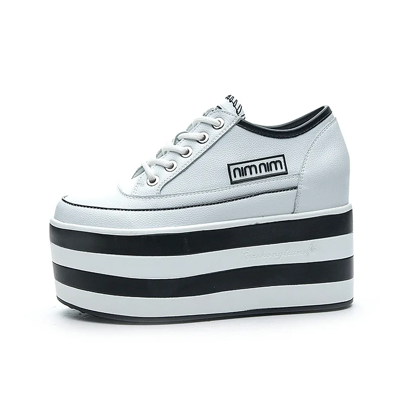 

12cm Genuine Leather Women Shoes Platform Wedge Sneakers Chunky Hidden Heel High Women Casual Shoes Spring Summer Loafers D3-135