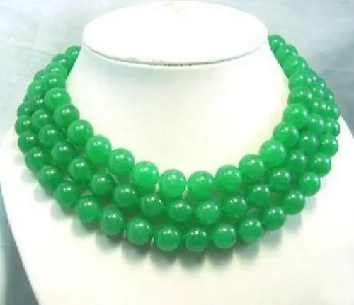 

new fashion style Long 12MM Natural Green chalcedony jades Round Beads Necklace 50inchBV231
