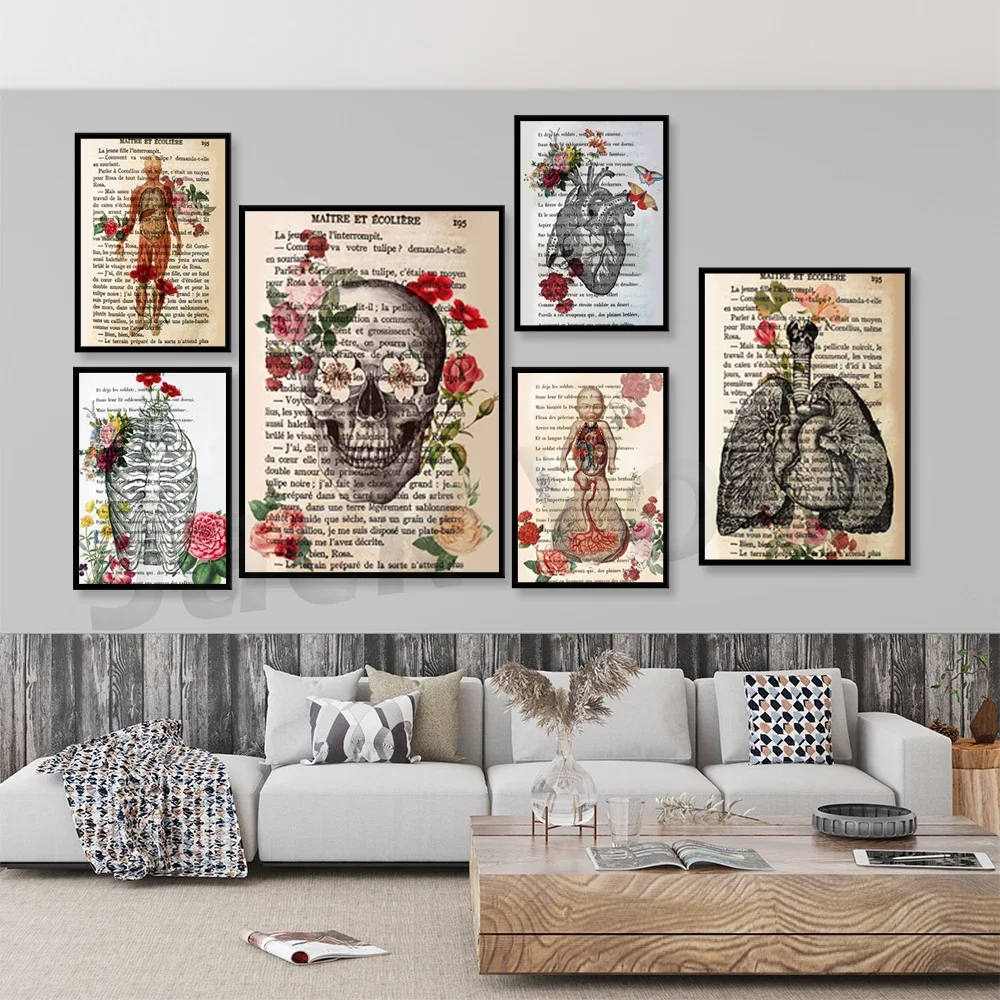 Сердце скелет анатомия принт художественный медицинское искусство винтажный