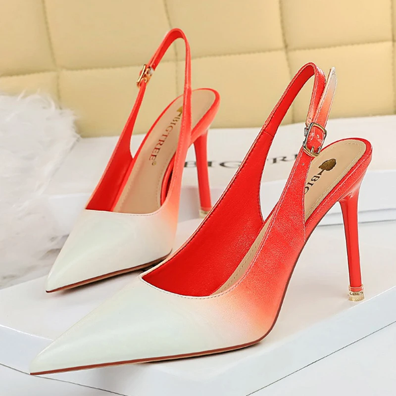 

Fashion Gradient High Heels 10.5Cm Woman Pumps Sexy Designer Pointed Toe Stiletto Slingback Ladies Shoes Leather Women Heels