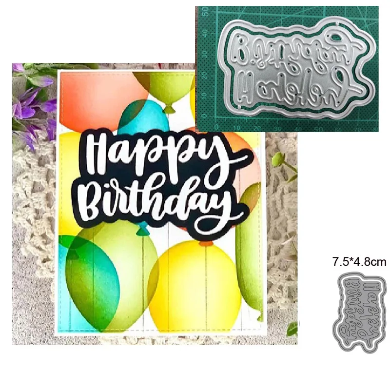 Metal Cutting Dies Happy Birthday Letters Frame Decoration Scrapbook Paper Craft Knife Mould Blade Punch Stencils Dies