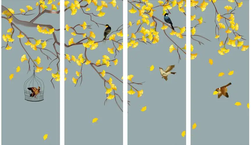 

MT0066 Chinese Style Yellow Flowers Bird Print Art Canvas Poster For Living Room Decoration Home Wall Picture