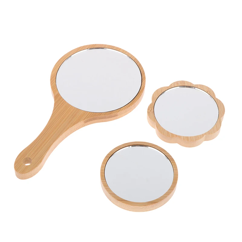 

Маленькое портативное бамбуковое зеркало для макияжа, зеркало косметическое круглое с одной ручкой, ручное зеркало для туалетного столика, 1 шт.