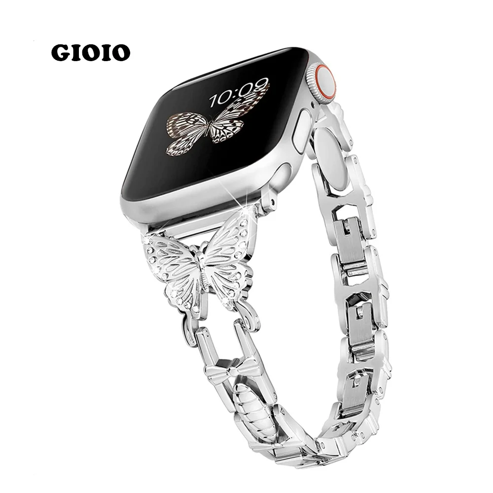 

Women's Light Luxury Butterfly Strap For Apple Watch Series 7 6 5 4 3 2 1 SE Fashion Diamond Band 22mm 38mm 40mm 41mm 42mm 44mm