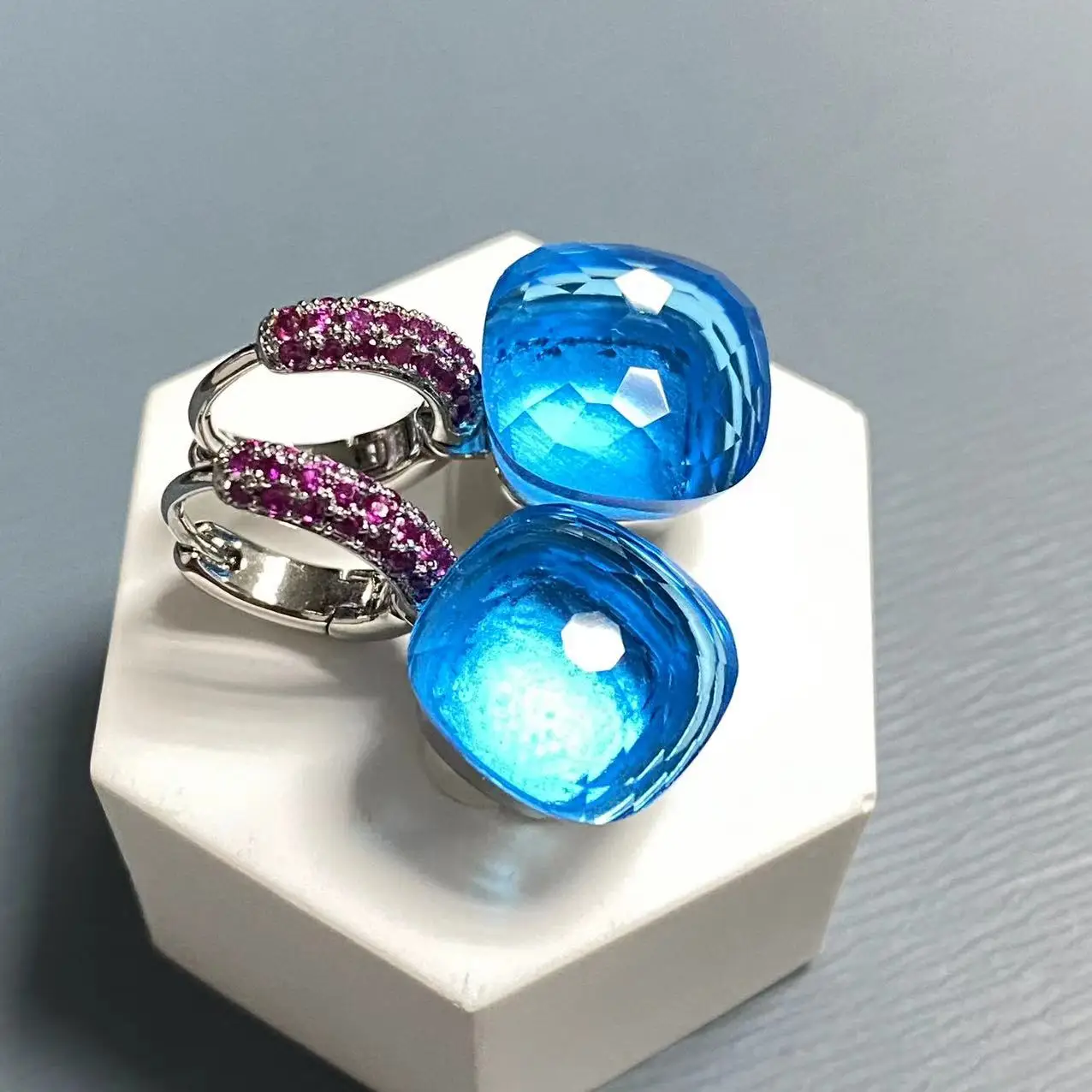 

11.6mm Max Stone Crystal Earrings Inlay Purple Zircon Platinum Color London Blue Topaz Earrings Women Jewelry Gift