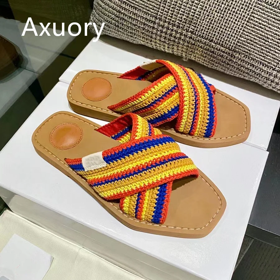 

2023 Summer Woman Roman Slippers Flat bottom anti slip Mixed Color Fashion Style Sewn upper Genuine leather sole