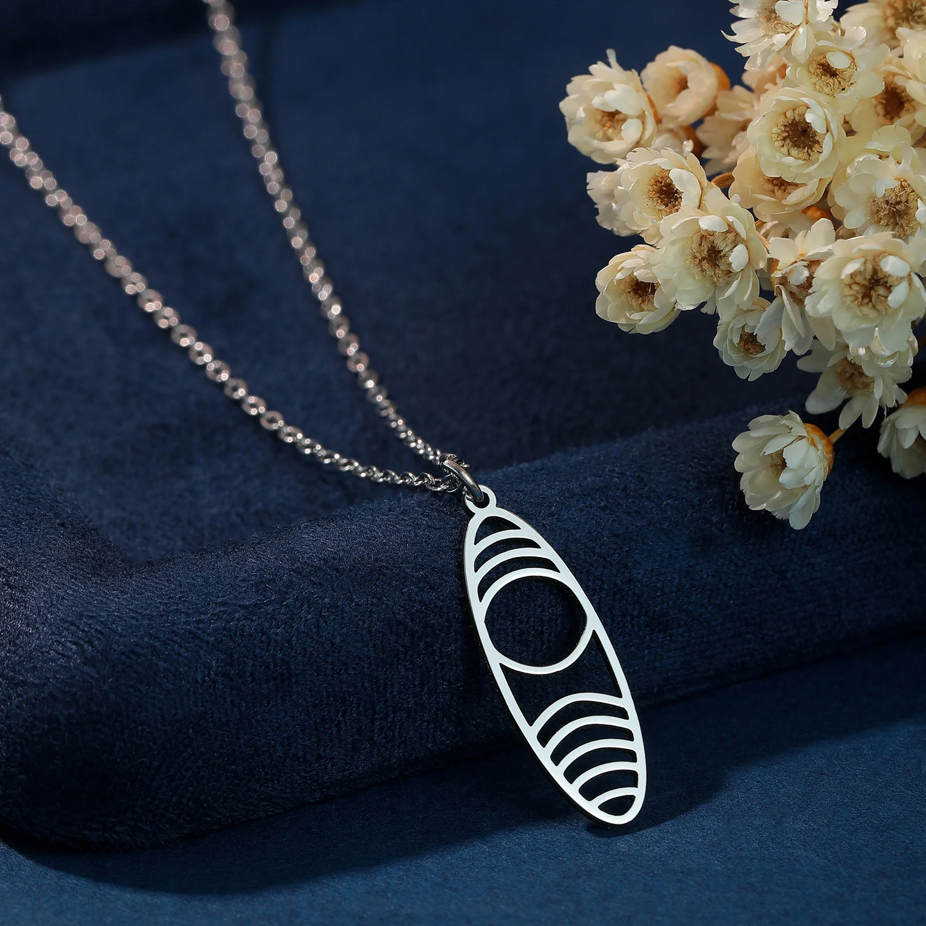 Stainless Steel Geometric Ovel Pendant Necklace For Women Trendy Jewelry Korean