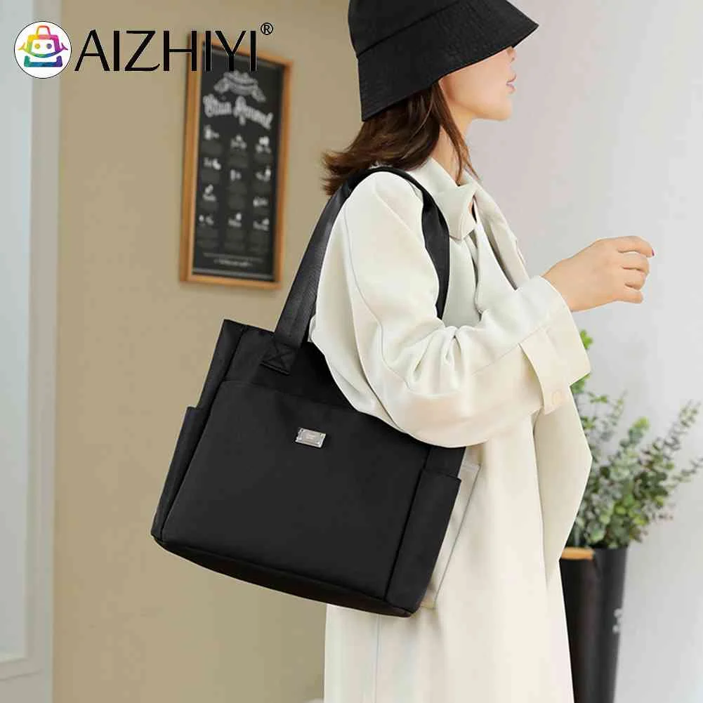 

Сумка на плечо женская с несколькими карманами, нейлоновая вместительная Повседневная модная портативная простая элегантная сумочка-тоут ...