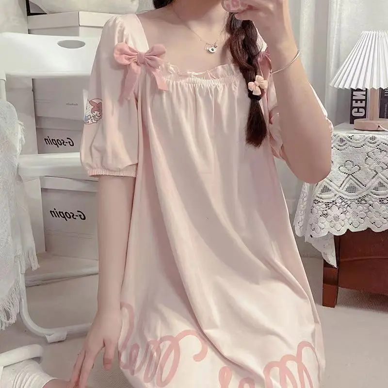 Kawaii Sanrio Pajamas My Melody Short Sleeve Dress Summer Home Clothes Sweet Princess Style Pajamas Girl Gift