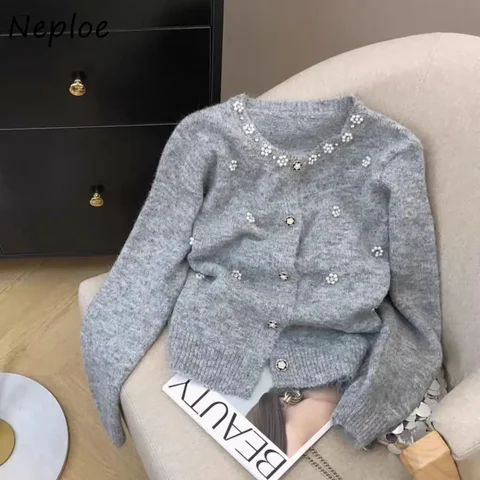 Neploe Loose Diamonds универсальные свежие тяжелые топы теплый пушистый джемпер с небольшим ароматом Harajuku Y2K милый повседневный кардиган