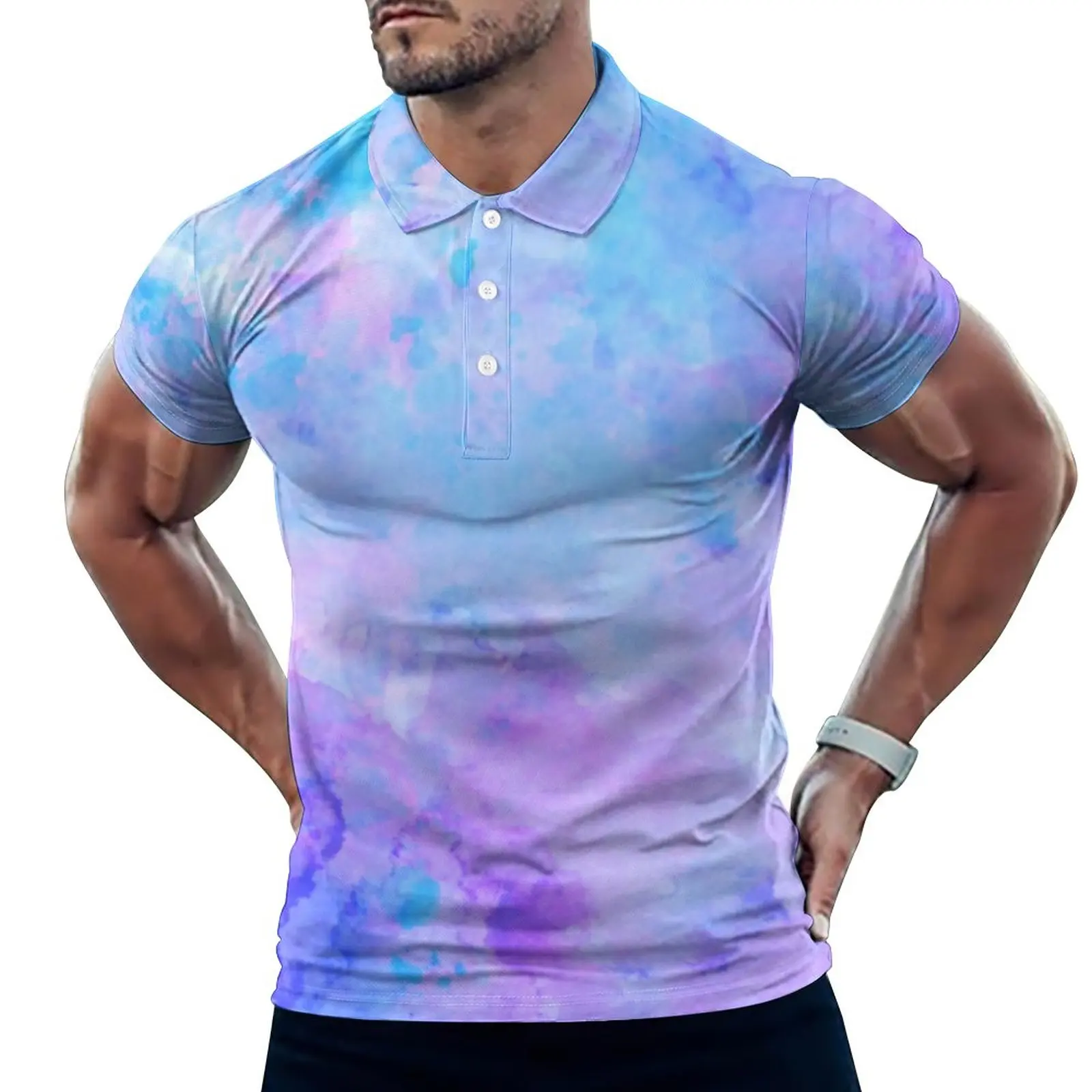 

Фиолетовые повседневные рубашки-поло с абстрактным принтом, акварельные брызги, футболки с короткими рукавами, индивидуальная рубашка, пля...