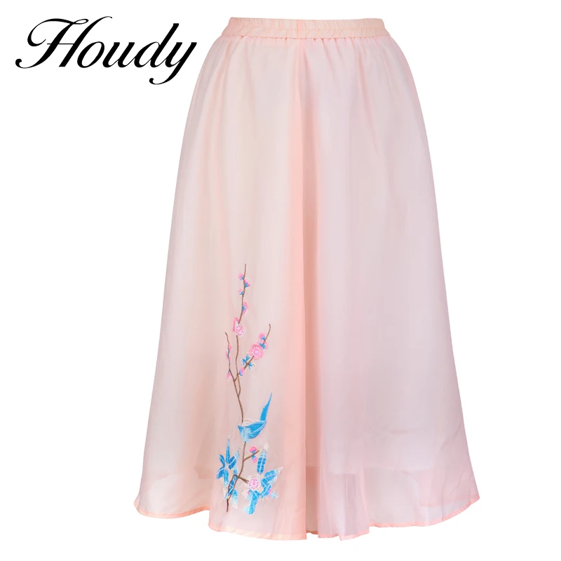 

Luxury Woman Skirts 2020 Korean Style Fashion Elastic Waist Appliques Embroidery Floral Mesh Skirt Long Gauze Ball Gown Skirt