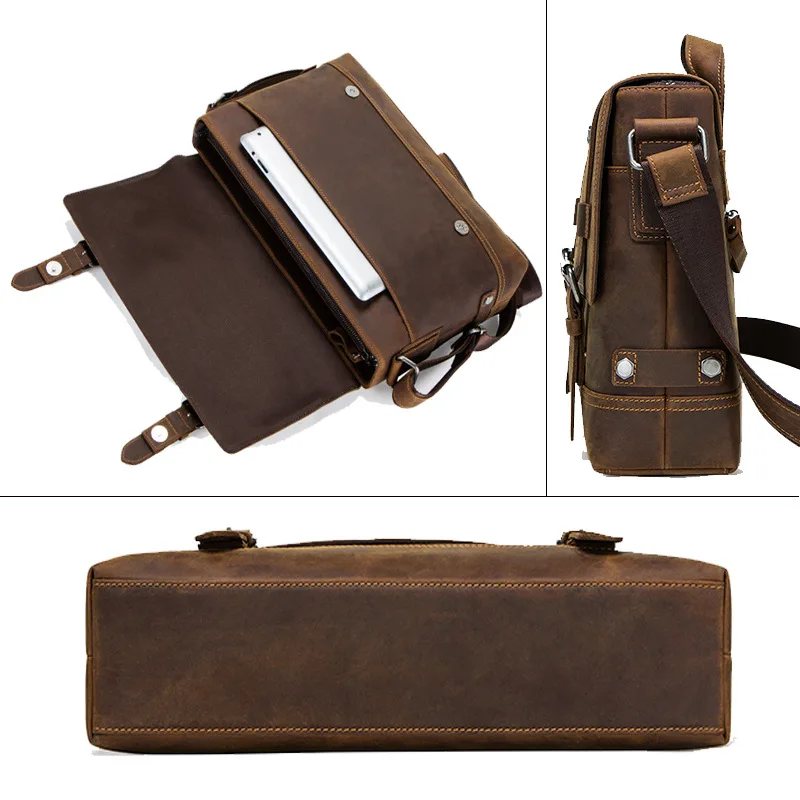 Genuine Leather Retro Cowhide Men's Handbag Textured Business Briefcase Large Capacity Men's Crossbody Bag