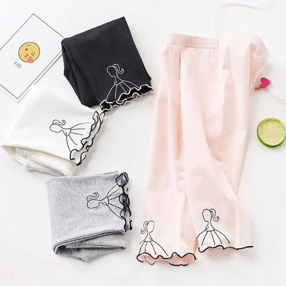 

Kids Leggings For Girls Summer Thin Type Solid Color Embrodiery Calf-Length Children Clothing New Arrival