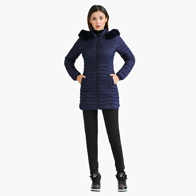 SANTELON Winter Ultralight Padded Puffer Jackets For Women Long Parkas With Fur Hooded Casual Outdoor Warm Lightweight Coats