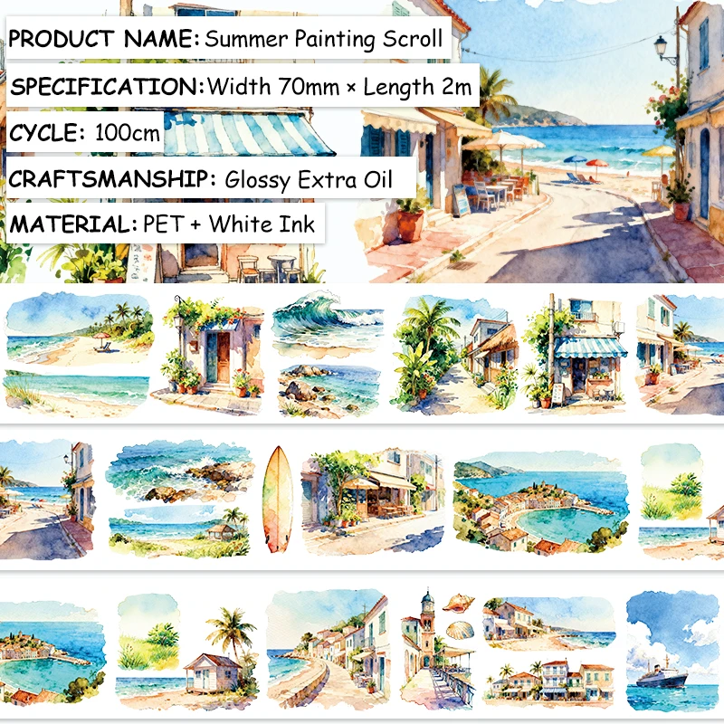 

Летняя Декоративная Клейкая Лента Из Васи С Бензиновым Принтом, Прозрачная, В Рулоне, Для Скрапбукинга И Журналов, 2 М