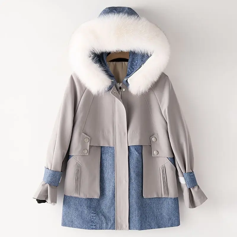 Fox Fur Collar Pie Overcomes Fashion Casual Hooded 2022 Winter New Contrast Rabbit Fur Inner Tank Fur Coat Women