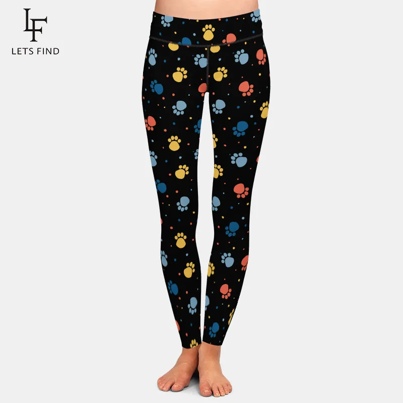 LETSFIND 2020 Fashion Paw Print Pattern Animal Footprint Printing Women Pants High Waist Fitness Elastic Slim Leggings