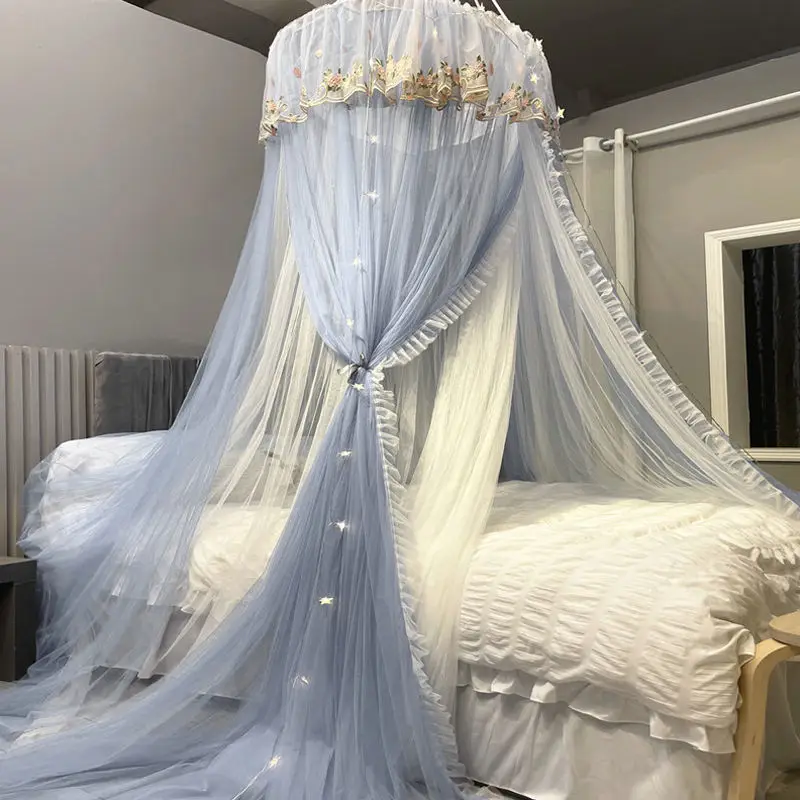 

Retro Court Style Double-layer Yarn Round Floor Bed Curtain Household Breathable Hanging Mosquito Net Bedroom Decor Mosquito Net