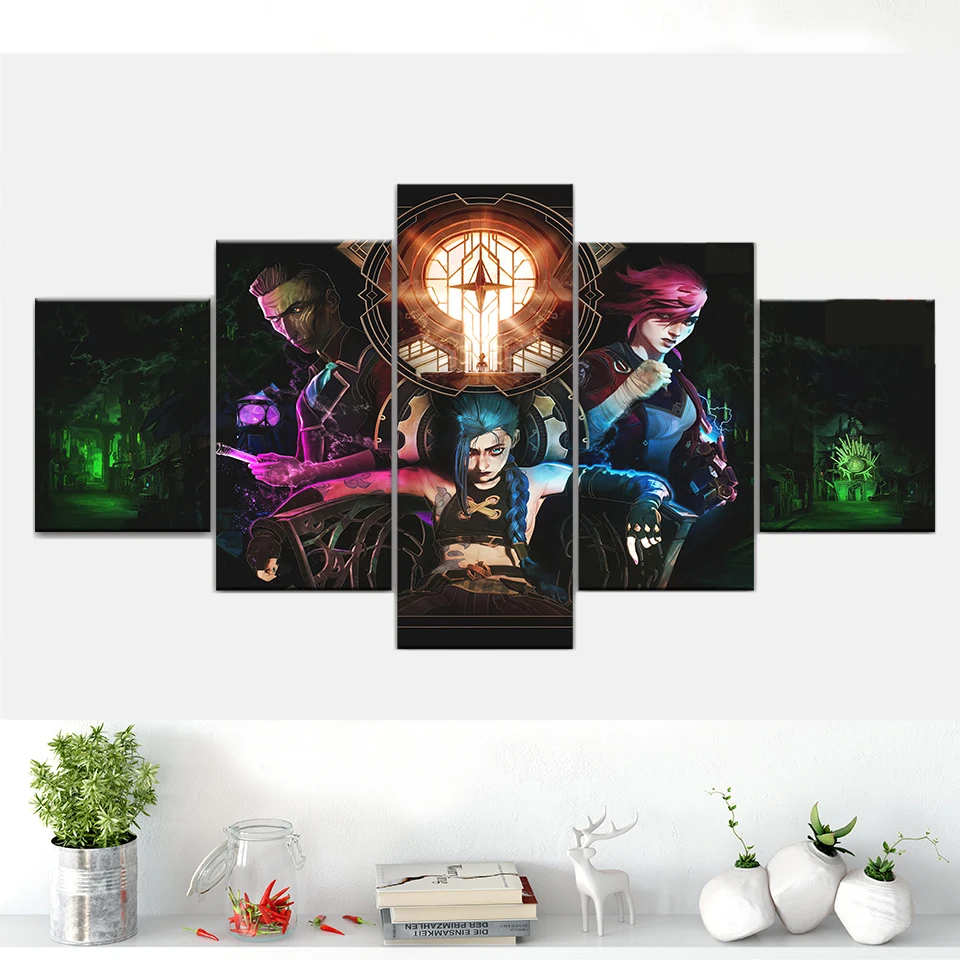 Arcane Jinx Vi League Of Legends ТВ-игра без рамки холст 5 шт. HD настенные художественные плакаты