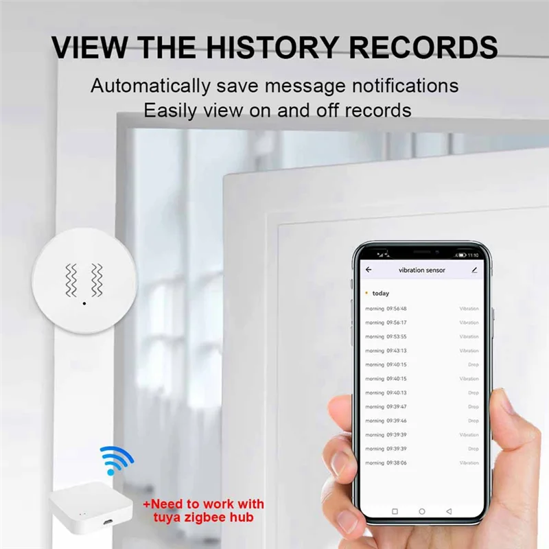 Фото SUINE-Tuya Zigbee умный датчик вибрации мониторинг в реальном времени сигнализация обнаружения дверей и окон умный датчик защиты безопасности №3