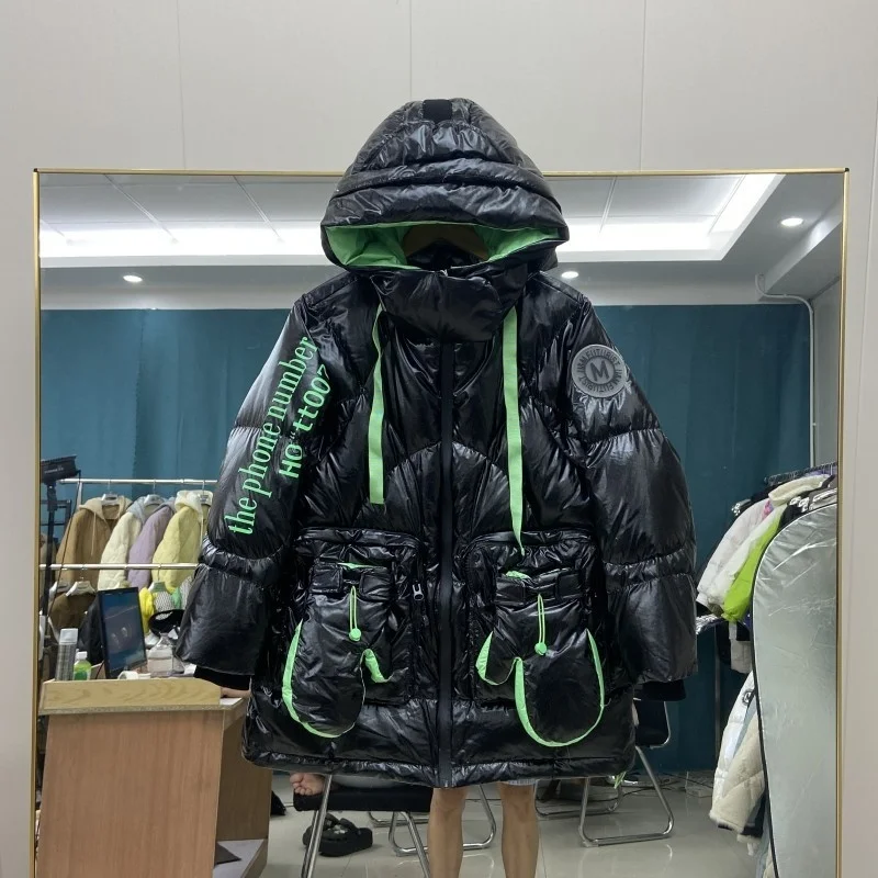 

Warmth Korean Fashion Down Women 2023 ooded Feather Parka Winter Snow Coat Bright Casual Thick Short Puffer Jacket