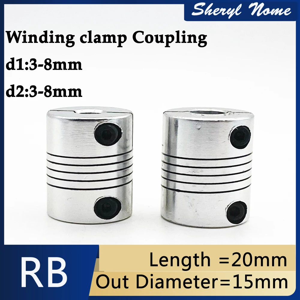 Зажимная Муфта RB из алюминиевого сплава, эластичная винтовая муфта с проволочной обмоткой, внутреннее отверстие D15 L20, 1/3/3/4/5/6/8 мм