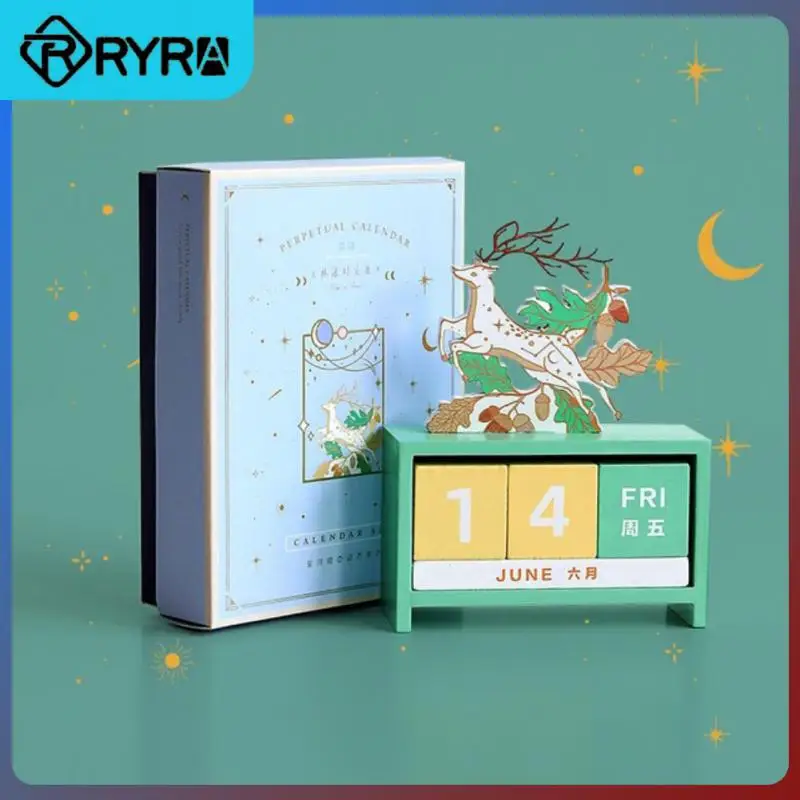 

Wooden Perpetual Calendar Eternal Blocks Month Date Display Cartoon Animals Calendar For Home Office Desktop Accessories