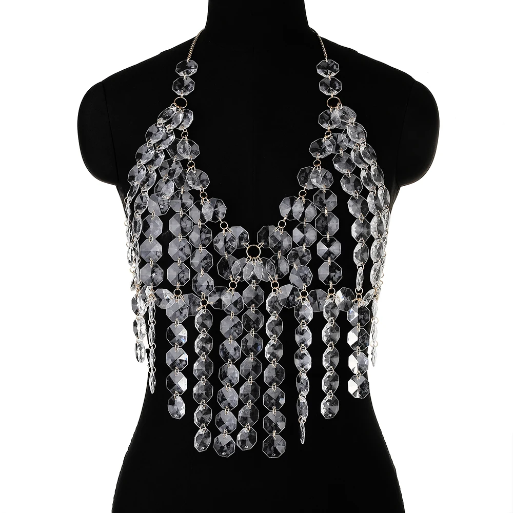 

Acrylic Decoration Halter Bra For Women's Sexy Chest Chain Gothic Backless Body Chain Fashion Nightclub DJ Body Chain Jewelry