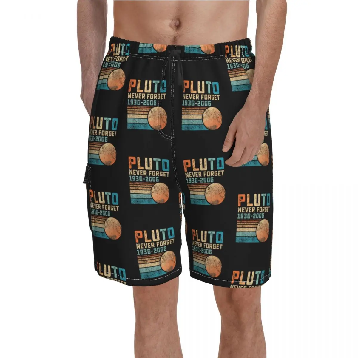 

Pluto Never Forget Board Shorts reminder memory galaxy space planet Classic Beach Shorts Men Customs Oversize Swimming Trunks