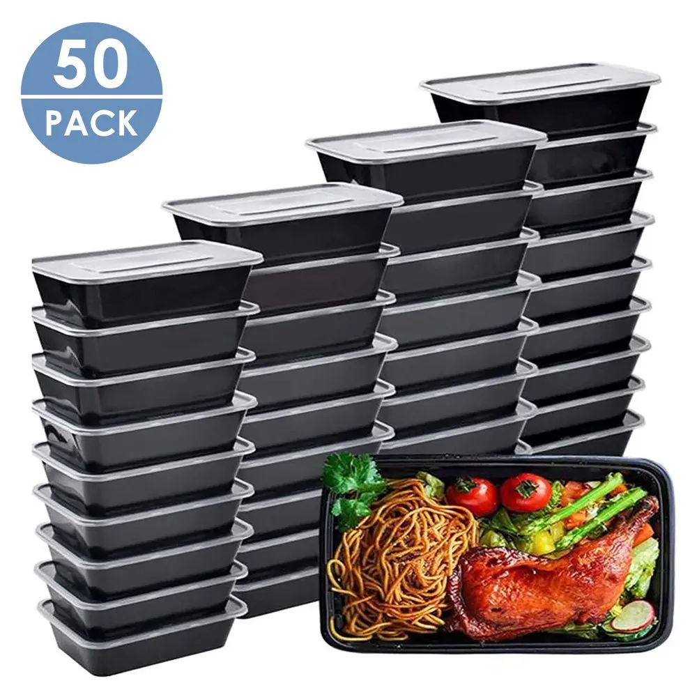 

50-Pack Meal Prep Containers 26 Oz Microwavable Reusable Food Containers with Lids for Food Prepping Disposable Lunch Boxes BPA