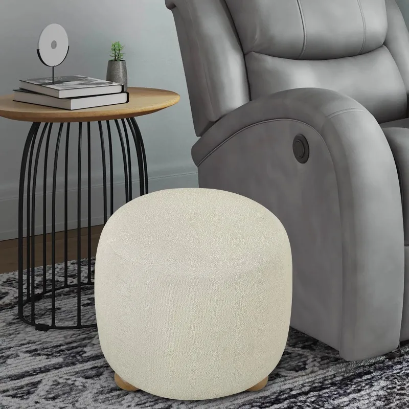 

Genoa Round Ottoman, Snow White Fabric