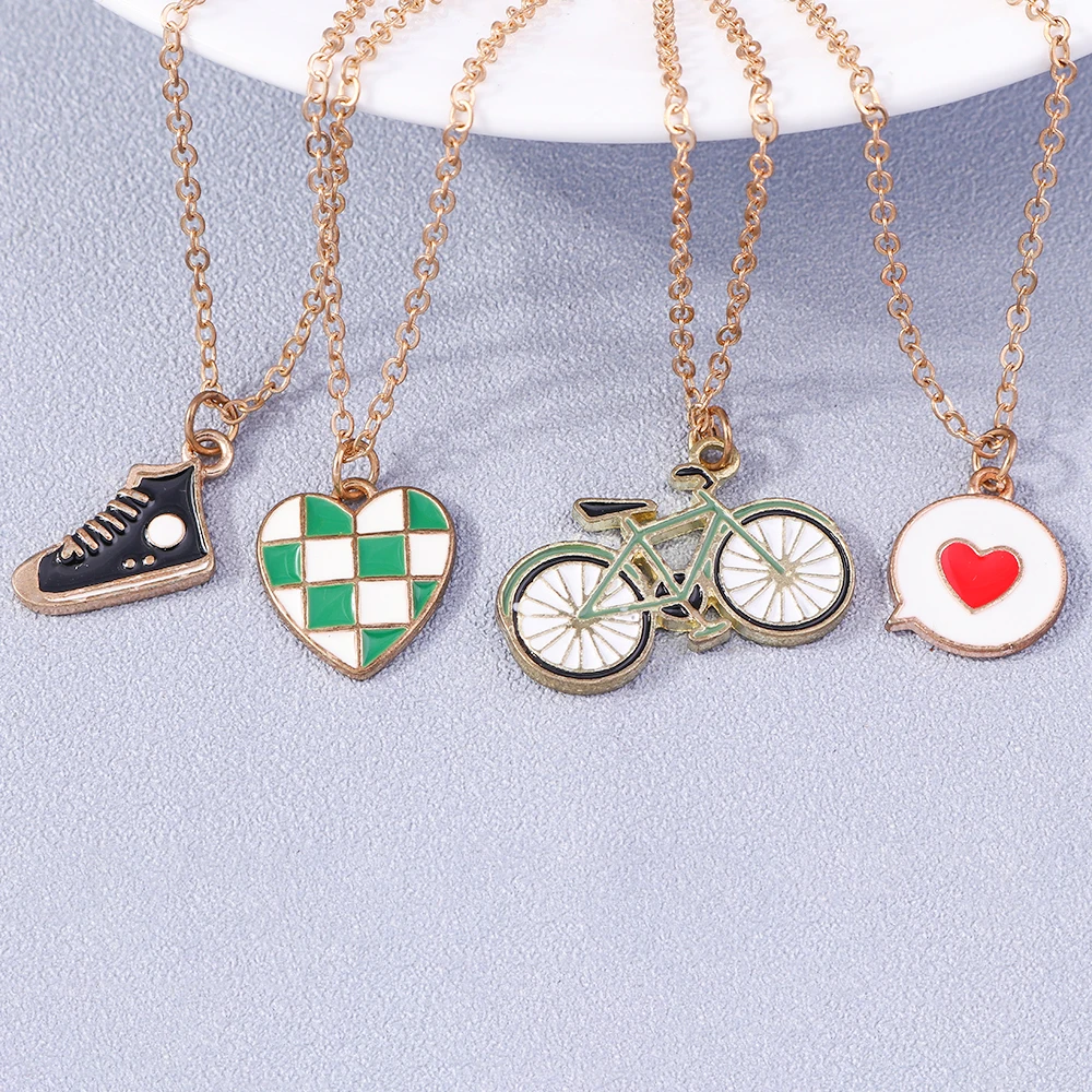

4pcs Hot Sale Chic Summer Bicycle Shoes Necklace Love Heart Pendant Necklace for Women Ladies Vacation Jewelry Souvenirs Gifts