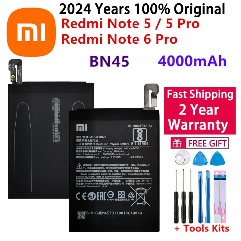 2024 года 100% оригинальный аккумулятор для телефона Xiaomi Redmi Note 5 Note5 6 Pro BN45 4000 мАч