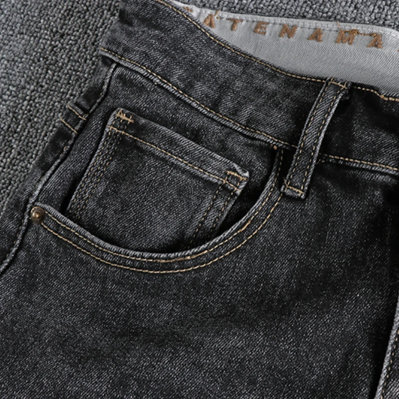 Embroidered letters washed retro black gray jeans men's autumn and winter European and American trend cotton elastic slim small