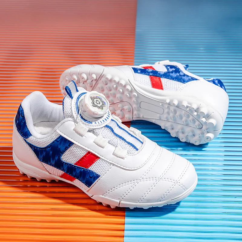 Fashion Knob Turf Spikes Black Futsal Shoes Kids Breathable Mesh Child Soccer Sneakers Professional Non-slip Training Shoes Boy