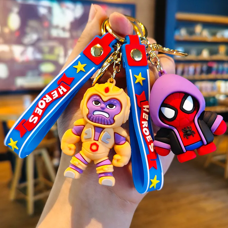 

Marvel Superhero Pendant Captain Keyrings Cartoon Spiderman Silicone Keychains Jewelry Disney Groot Keyholder Bag Accessories