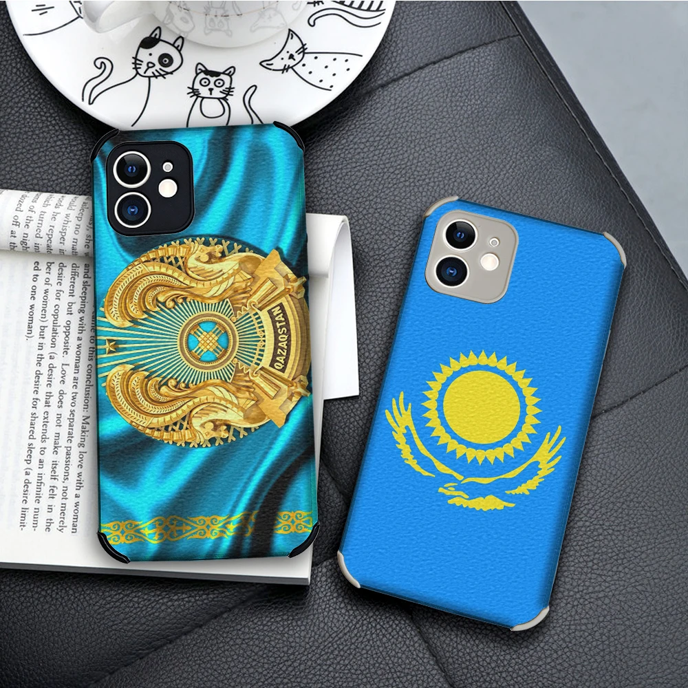 

Kazakhstan flag Phone Case For Iphone 11 12 13 Pro Max Cover Fashion Luxury Lambskin Coque phone cases
