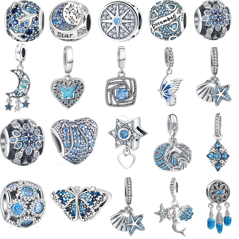 2023 New 925 Sterling Silver Delicate Light Blue Butterfly Pendants Beads Fit Original Pandora Bracelet DIY Jewelry Woman's Gift