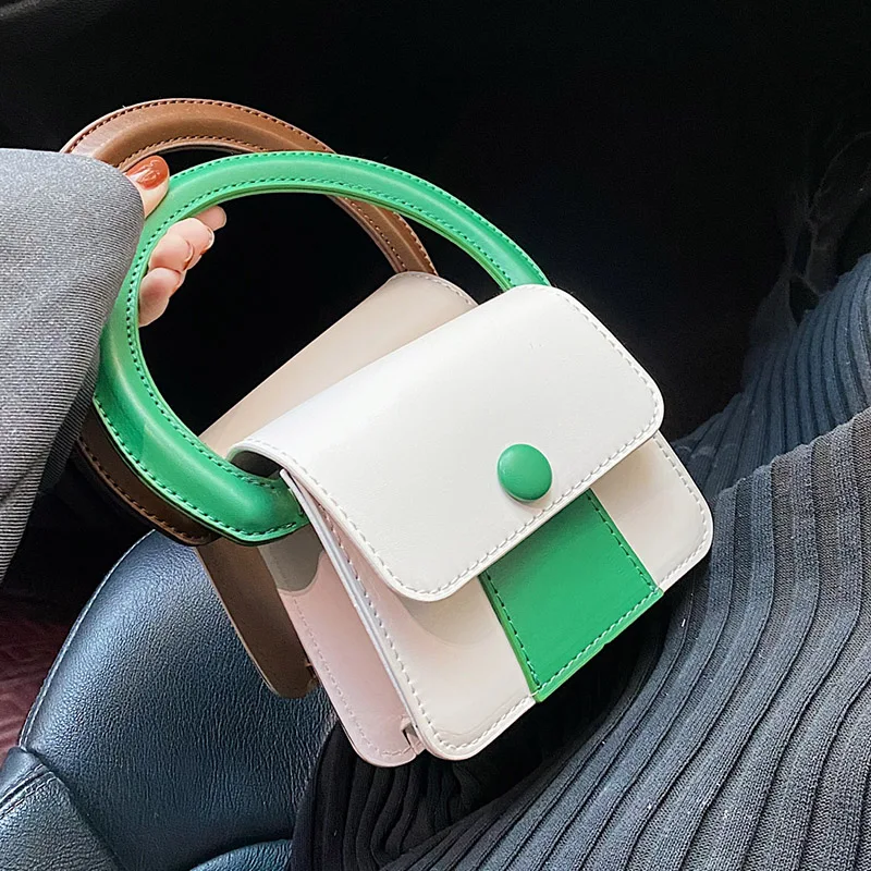 

Korean Contrast Color Mini Kawaii Cute PU Leather Tote Crossbody Bag with Short Handle 2022 Women Design Luxury Handbags