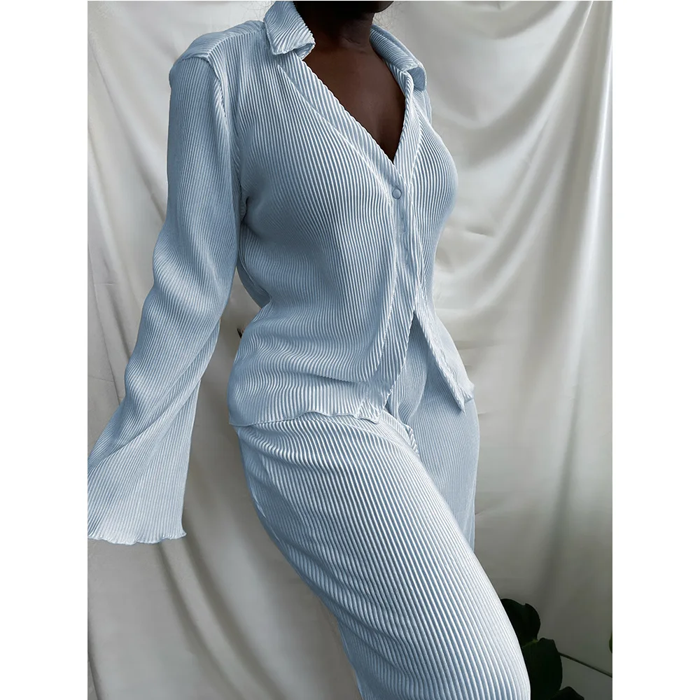 

Chocomist Повседневная однотонная Домашняя одежда из двух предметов в рубчик свободные женские брюки